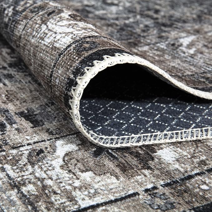 Bloom Rugs Washable Non-Slip 2' x 3' Rug - Black/Brown Traditional Oriental Area Rug for Living Room, Bedroom, Dining Room, and Kitchen - Exact Size: 2' x 3'