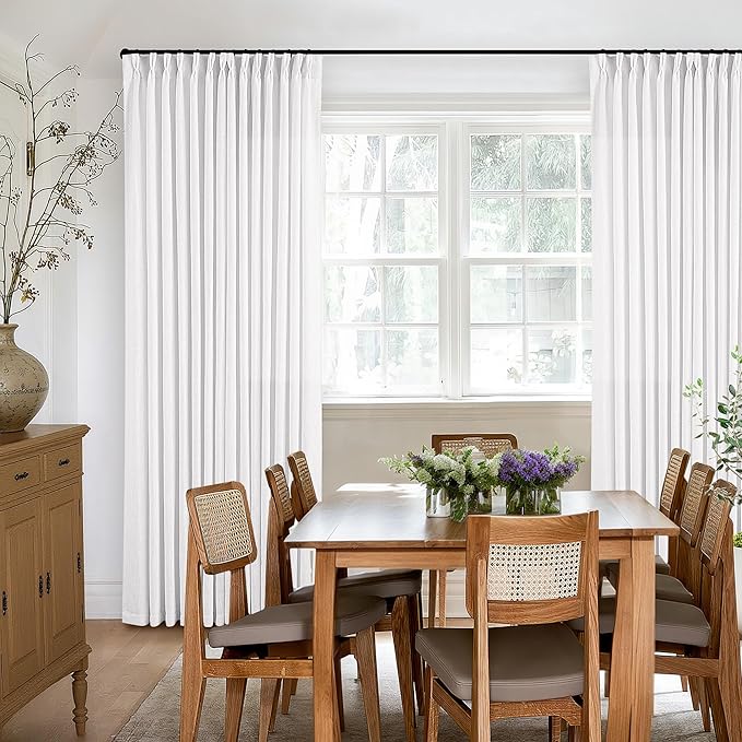 100 Inch Linen Pleated Curtains 2 Panels Set for Living Room Bedroom Farmhouse Cotton Linen Blend Back Tab Memory Shape Trained Pinch Pleat Window Curtain Snow White 100 Inch Length for Office Home