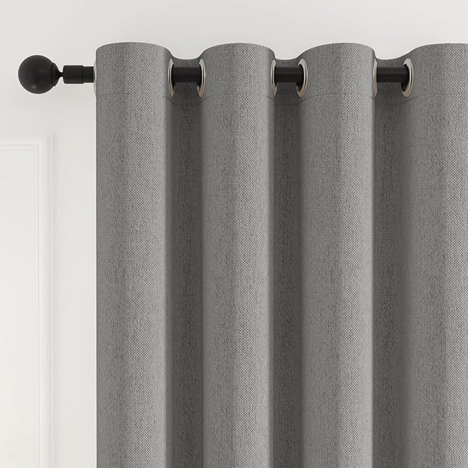100% Blackout Curtains 108 inch Length 2 Panels for Living Room, Linen-Look Textured Room Darkening Thermal Insulated Noise Reduction Farmhouse Drapes for Bedroom (W52xL108, Grey)