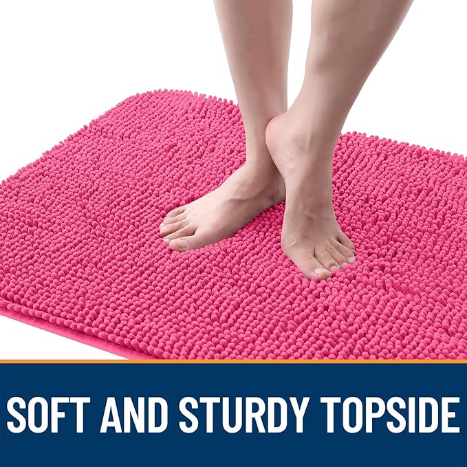 OLANLY Dog Door Mat for Muddy Paws 44x24, Absorbs Moisture and Dirt, Absorbent Non-Slip Washable Doormat, Quick Dry Chenille Mud Mat for Dogs, Entry Indoor Entryway Carpet for Inside Floor, Hot Pink