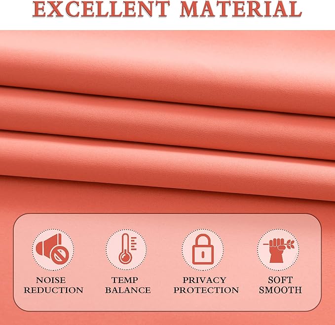 DONREN 90 Inch Length Blackout Curtains Rod Pocket Curtain Panels - Thermal Insulated Curtains for Living Room (52 W x 90 Inches Long,Coral,2 Panels)