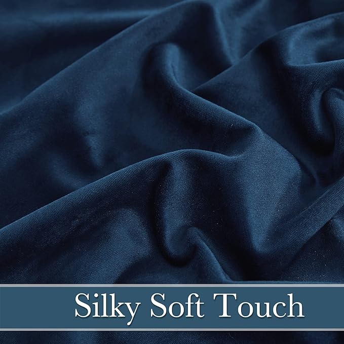 RYB HOME Velvet Curtains 72 inches Length, Back Tab & Rod Pocket Soft Fabric Curtains & Drapes for Bedroom Bathroom Cafe, Navy Blue, W 42 x L 72, 2 Panels Set