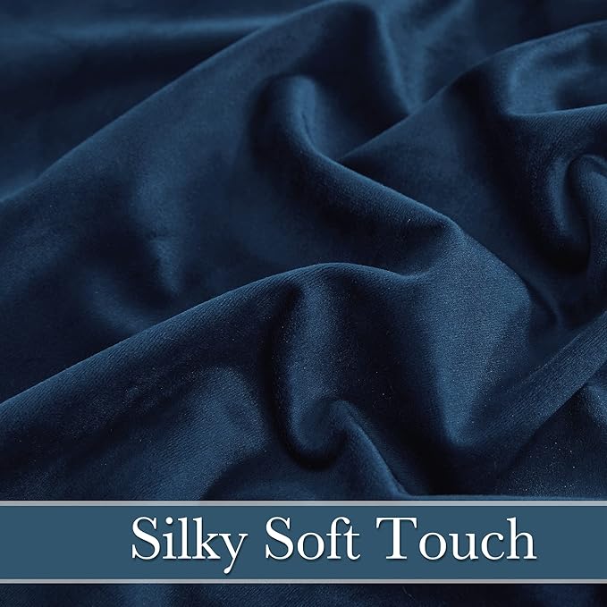 RYB Home Navy Blue Velvet Curtains 84 inches Long - Room Darkening Luxury Window Treatment Privacy Thermal Insulated Backdrops for Living Room, 62 inch x 84 inches, 2 Panels Set