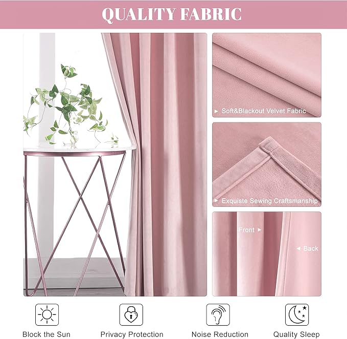 nanbowang Pink Velvet Curtains - 42 Inches Width 96 Inches Long Soft Curtain Rod Pocket Thermal Insulated Window Treatment for Bedroom 2 Panels