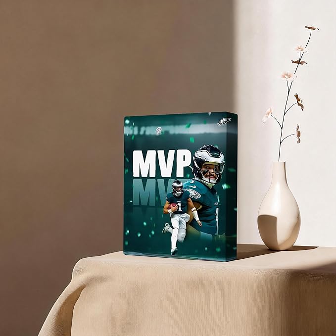 B.B.F MAKE 2025 Super Canvas Bowl Wall Art Champions MVP Hurts Canvas Wall Decor Eagles Poster Print Philadelphia Sports Star Picture Gift Modern Bedroom Living Room Home Decoration, Framed 16x20inch