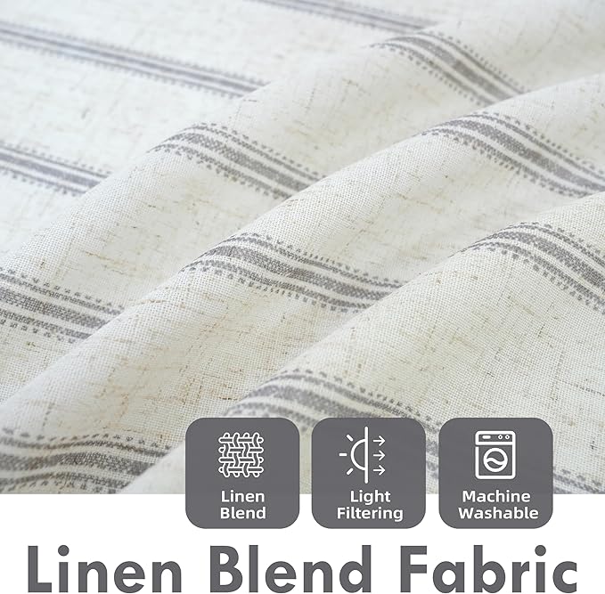 DriftAway Farmhouse Vertical Striped Linen Blend Textured Light Filtering Semi Sheer Curtains for Living Room Bedroom 96 Inches Long Drapes 2 Panels