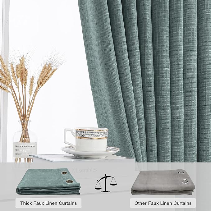 Jacquard Linen Curtains 84 inch Length 2 Panels Thick Faux Linen Blended Window Drapes Burlap Textured Curtains with Grommet for Living Room Bedroom Farmhouse (52x84 Lake Blue) Natural