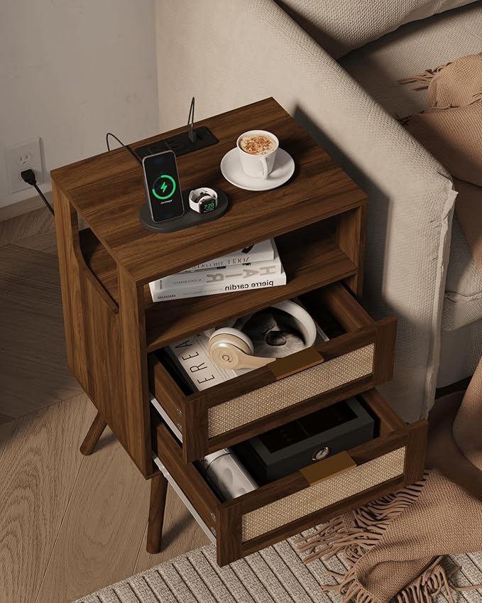 Rattan Nightstand (Walnut Brown-2D)