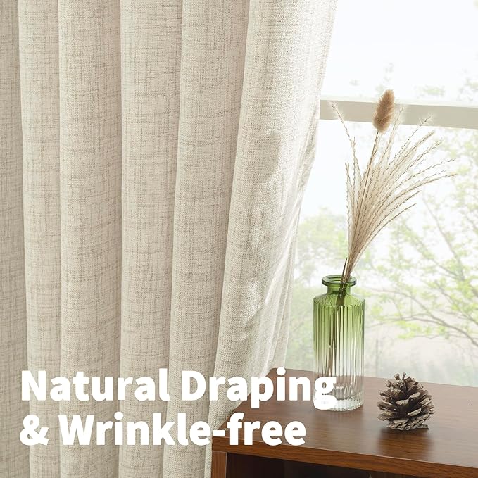 YoungsTex Linen Curtains 102 Inch Length for Living Room, Light Filtering Semi Sheer Window Treatments with Bronze Grommet for Bedroom Farmhouse, 52 x 102 Inch, 2 Panels