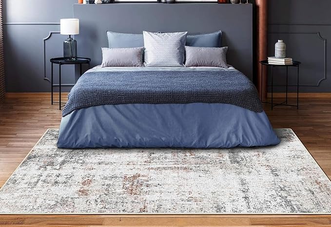 vivorug 9x12 Area Rugs for Living Room, Non Slip Machine Washable Modern Abstract Rug, Ultra-Thin Lightweight Large Area Rug for Bedroom, Dining Room, Low Pile Brown Black White