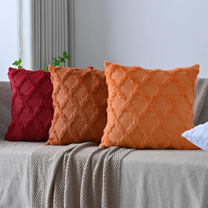 Set of 2 Soft Moroccan Throw Pillow Covers 12x20 Inch Plush Boho Decorative Pillow Cover Accent Cushion Case for Couch Sofa Bed, Burnt Orange