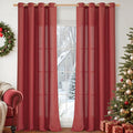 YoungsTex Red Linen Curtains 95 Inch Length for Living Room, Extra Long Light Filtering Drapes with Bronze Grommet Privacy for Dining Bedroom, 52 x 95 Inch, 2 Panels