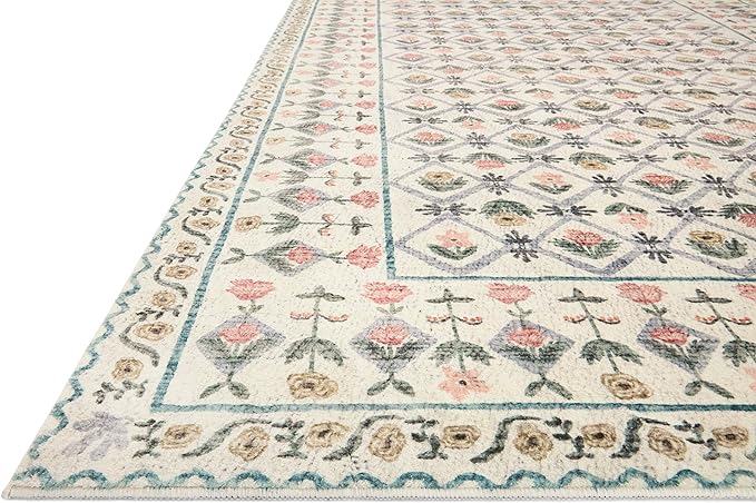 Loloi Rifle Paper Co. Eden Collection EDE-03 Lattice Ivory 7'-6" x 9'-6" Area Rug feat. CloudPile™