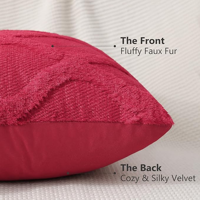 decorUhome Spring Throw Pillow Covers 12x20 Inch Set of 2, Soft Plush Faux Fur Wool Lumbar Red Couch Pillow Covers, Decorative Neutral Pillow Cases for Bed Sofa Living Room Home Decor