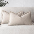 Foindtower Set of 2 Decorative Linen Fringe Lumbar Throw Pillow Covers Boho Farmhouse Cushion Cover with Tassels Cozy Accent Pillowcase for Sofa Couch Living Room Home Decor,12×20 Inch,Natural Beige