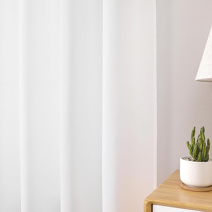 Tollpiz Linen Tier Curtains Rod Pocket Semi Sheer Short Kitchen Curtain Half Burlap Light Filtering Thick Linen Drape for Bathroom, 30 x 30 inches Long, White, Set of 2 Panels