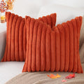 Pallene Faux Fur Plush Fall Throw Pillow Covers 26x26 Set of 2, Luxury Soft Fluffy Striped Decorative Pillow Covers for Sofa, Couch, Living Room, Rust