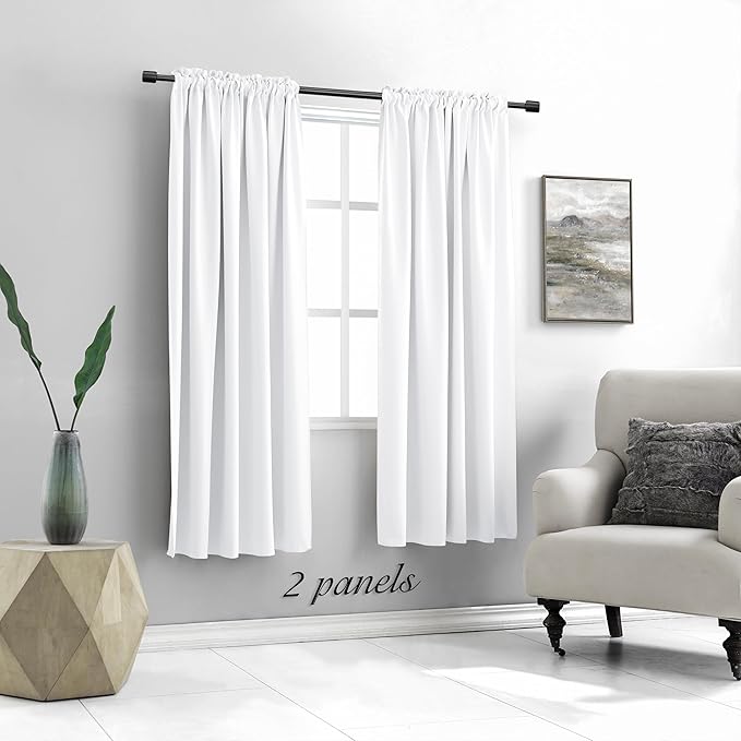DONREN Pure White Room Darkening Curtains for Children Bedroom - Lily White 63 Inch Length Half Blackout Curtains Summer Heat Insulated Curtain Drapes for Nursery W42 x L63 Inch