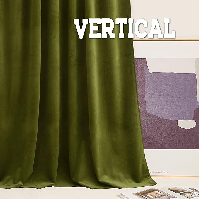RYB Home Dark Green Curtains 96 inches Long, Plush Velvet Curtains, Thermal Insulated Darkening Window Drapes for Living Room Privacy Drapes for Guest Room, W52 x L96, 2 Panels