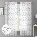 Tollpiz Sage Green Leaf Sheer Curtains Leaves Embroidered Living Room Short Curtain Rod Pocket Voile Window Treatments for Bedroom, 54 x 45 inches Long, Set of 2 Panels