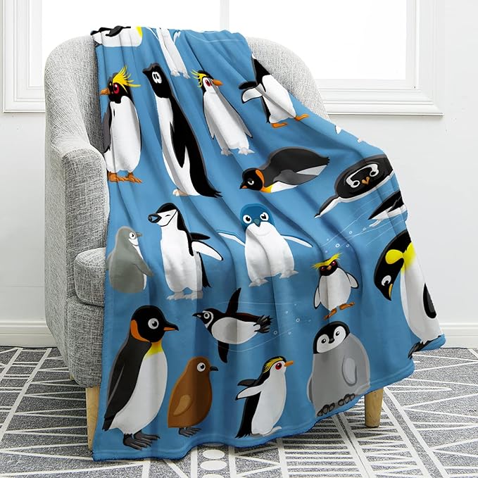 Jekeno Penguin Blanket Gifts for Women Girls Boys Mom Men Home Bedroom Living Room Decor Soft Cozy Lightweight Plush Throw Blankets Blue 50"x60"