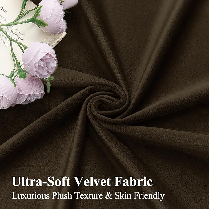 90 Inch Long Velvet Curtains for Living Room, Light Reducing Thermal Curtain Back Tab & Rod Pocket Elegant Soundproof Luxury Room Darkening Window Drapes for Bedroom, W52 x L90, Brown, 2 Pcs