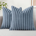 decorUhome Faux Fur Spring Throw Pillow Covers 18x18 Set of 2, Decorative Soft Plush Striped Neutral Couch Pillow Covers with Velvet Back for Sofa, Bed, Living Room Home, Grey Blue