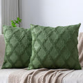 Set of 2 Soft Moroccan Throw Pillow Covers 18x18 Inch Plush Boho Decorative Pillow Cover Accent Cushion Case for Couch Sofa Bed, Olive Green