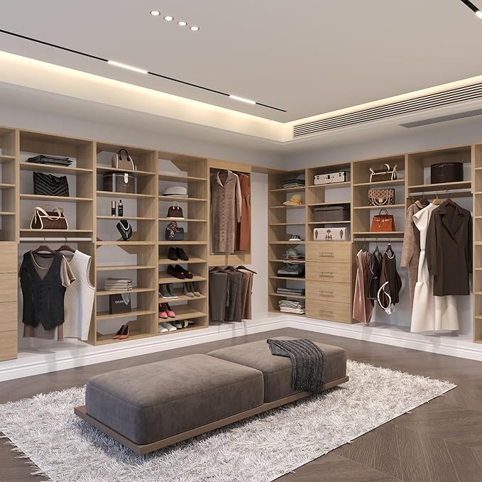 4 Drawer Short Tower Closet Unit, Modular Closet System, Wood Closet System Organizer with Storage for Walk In Closets, Clothing Rack Closet for Hanging Clothes, Bedroom, Wood, 31.5"W