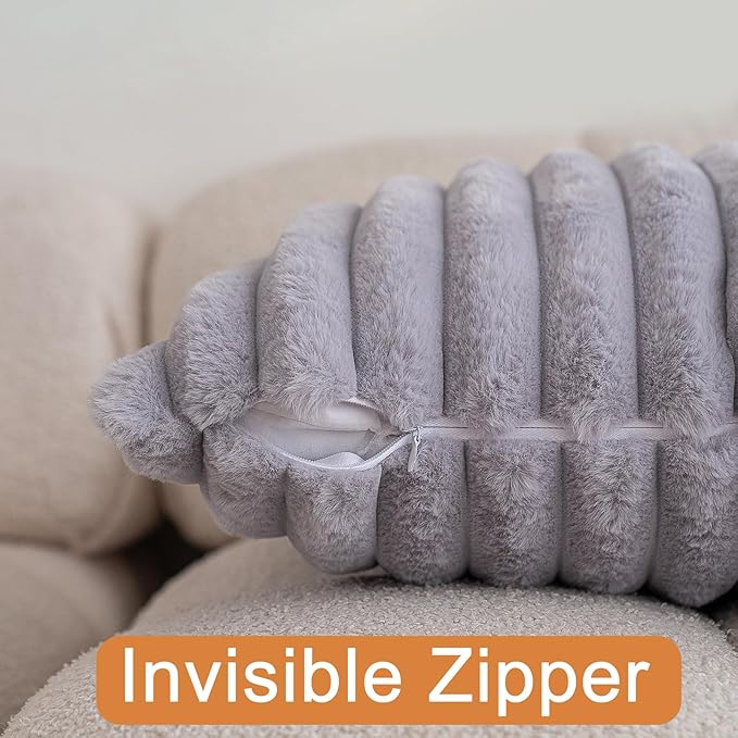 Double-Sided Faux Fur Plush Throw Pillow Covers 16x16 Set of 2 Fuzzy Striped Soft Cozy Pillowcase Luxury Decorative Pillows Square Shaggy Cushion Covers for Couch Sofa Bed,Light Grey