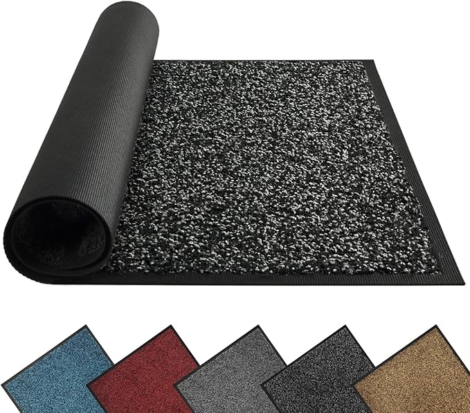 Mibao Front Door Mat, Dirt Trapper Welcome Mat for Outdoor Indoor, Non-Slip Waterproof Doormat, Durable Machine Washable Low Profile Entry Rug for Back Door Outside Patio Porch, 72" x 24", Black