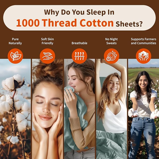 LBRO2M 1000 Thread Count 100% Egyptian Cotton Sheets Set Twin XL, 3 Piece Sets Bed Sheet Deep Pocket Sheet Set 16" Soft Comfortable All Season (Twin XL, Sage Green)