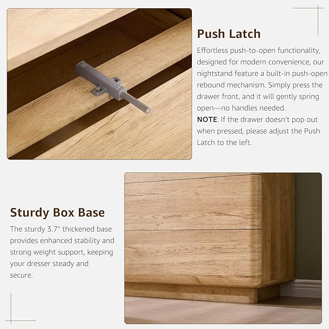 ACCOHOHO 6 Drawer Dresser for Bedroom, 42 Inch Tall Modern Chest of Drawers, Push-to-Open Wood Storgae Organizer with Large Drawers for Bedroom, Living Room, Hallway, Natural Oak