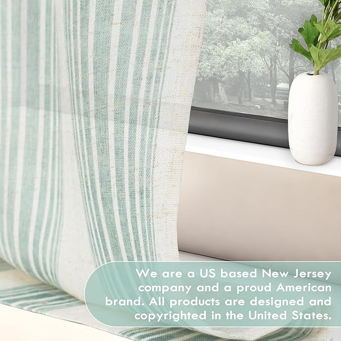 DriftAway Farmhouse Vertical Striped Linen Blend Textured Light Filtering Semi Sheer Curtains for Living Room Bedroom 108 Inches Long Drapes 2 Panels Broad Striped Green
