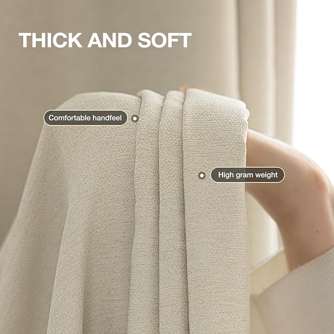 Blackout Curtains Thick Soft Curtain 2 Panels Set for Small Bedrooms/Children's Rooms, Linen-Look Textured Full Light Blocking Room Darkening Thermal Insulated Drapes (W52xL54, Cream)