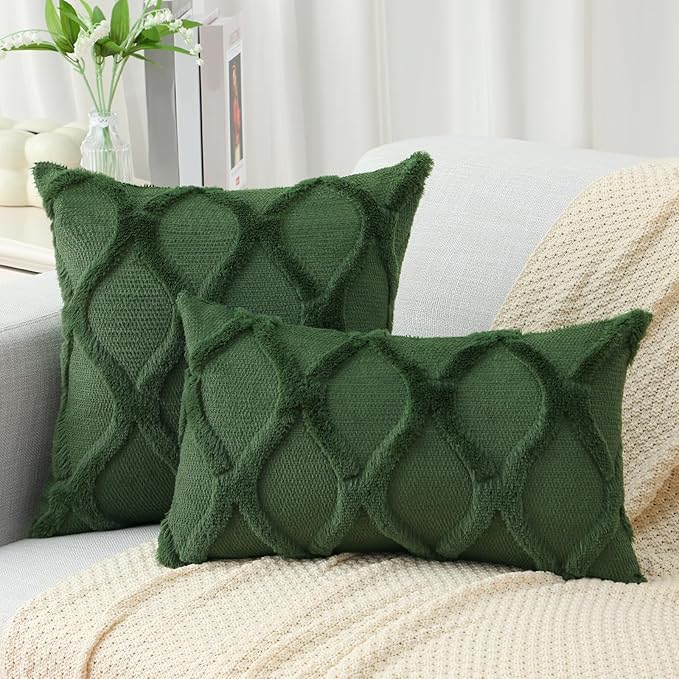 decorUhome Spring Throw Pillow Covers 16x16 Inch Set of 2, Soft Plush Faux Fur Wool Forest Elf Couch Pillow Covers, Decorative Neutral Pillow Cases for Bed Sofa Living Room Home Decor