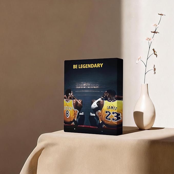 Kobe Bryant and LeBron James Canvas Wall Art Print Poster, Be Legendary Inspirational Sports Picture Artwork, Motivational Mamba Mentality Wall Decor for Home Office Gym Living Room, Framed 11x14inch