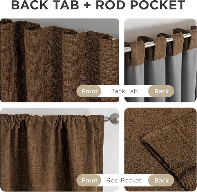 Joydeco Blackout Curtains for Bedroom - 72 Inch Long 100% Light Blocking 2 Panels Cappuccino Drapes, Thermal Insulated Room Darkening Curtains, Linen Textured for Living Room, Rod Pocket & Back Tabs