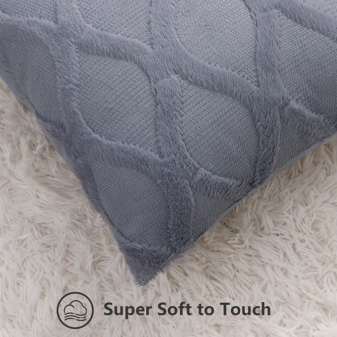 decorUhome Spring Throw Pillow Covers 16x16 Inch Set of 2, Soft Plush Faux Fur Wool Blue Grey Couch Pillow Covers, Decorative Neutral Pillow Cases for Bed Sofa Living Room Home Decor
