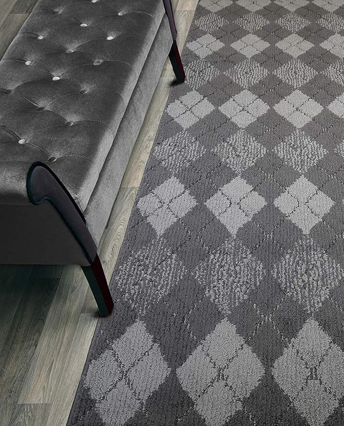 Custom Length Hallway Runner Rug,Slip Resistant,Squares Anthracite, 26 Inch X 19 feet, Sold and Priced Per Foot