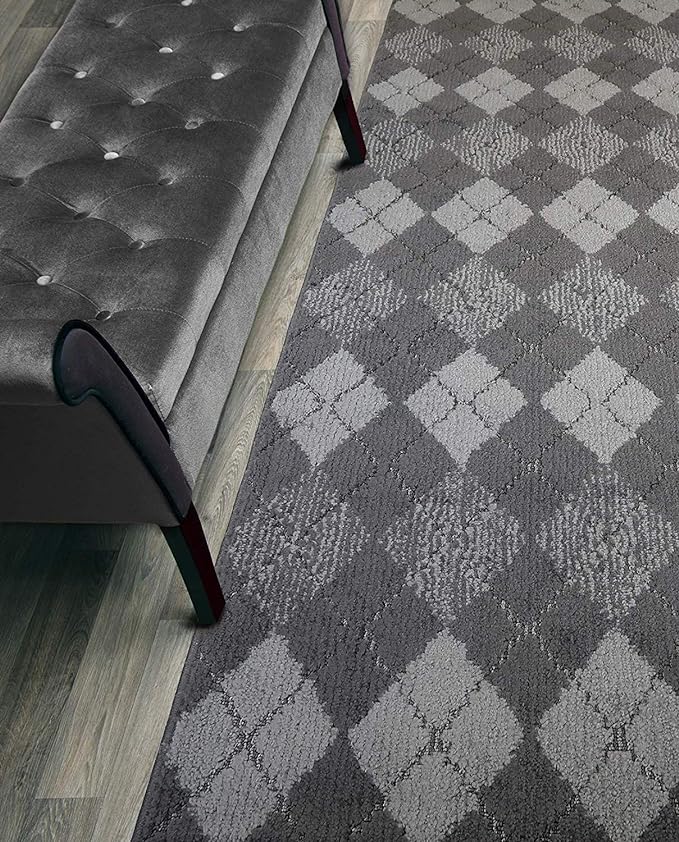 Custom Length Hallway Runner Rug,Slip Resistant,Squares Anthracite, 26 Inch X 26 feet, Sold and Priced Per Foot
