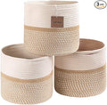 voten Cube Storage Baksets Bins 11x11’’ Fit 12x12’’ Organizer Bookcases Shelving,Stylish&Durable Woven Cotton Basket Containers for Organizing 3-Pack Off White/Mixed Camel