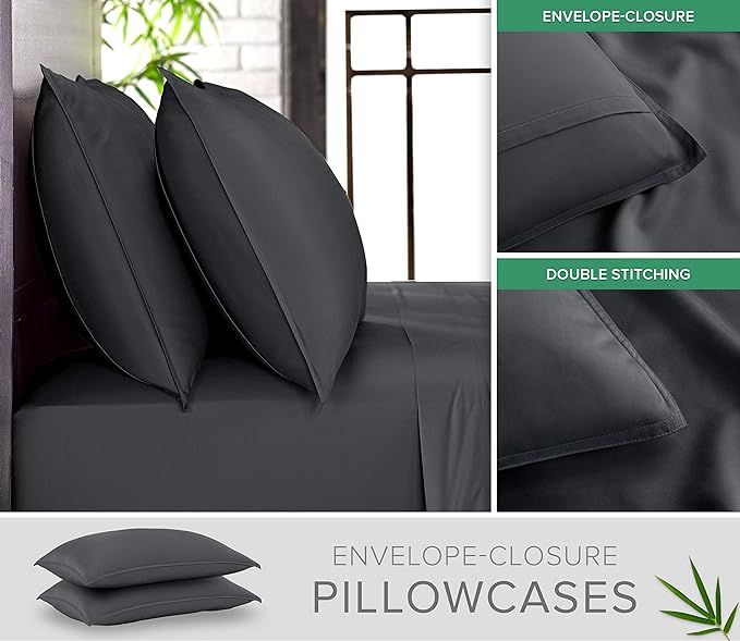 Pure Bamboo Short Queen Sheets for RV Camper (60"x75") - Genuine 100% Organic Viscose Derived from Bamboo Bed Sheet Set, Soft & Cooling, 2 Year Quality Promise (Short Queen, Charcoal)