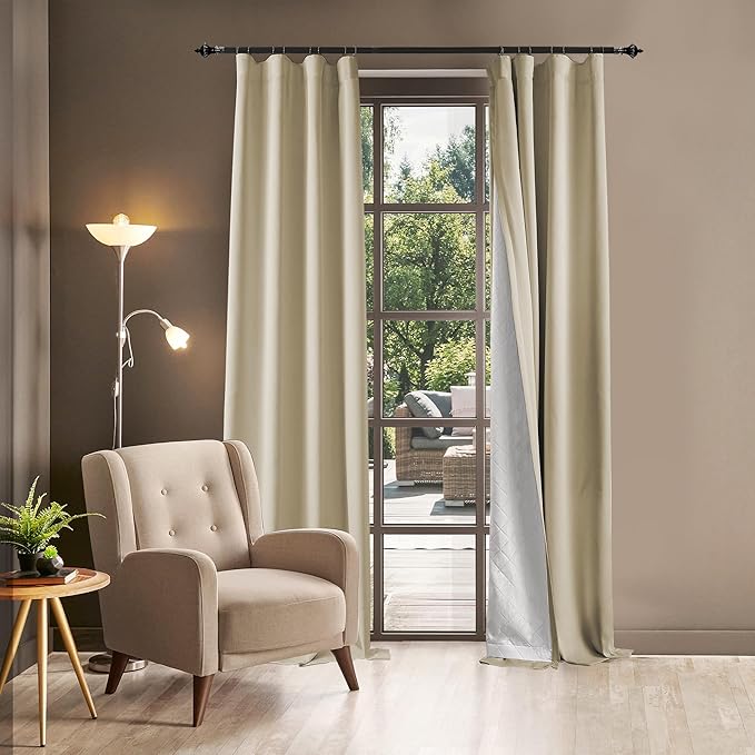 3-in-1 100% Blackout Curtains 120 Inches Long, Thermal Insulation, Soundproof Back Tab Drapes for Bedroom Living Room Sliding Glass Door, with Pin Hooks, Beige 50x120 Inch 1 Panel