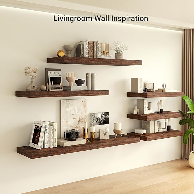 Heimlove 12 Inch Deep Floating Shelves, 48 x 12 inches Long, Large Display & Storage Shelf, Rustic Wood Wall Shelves for Fireplace Mantel, Set of 1(Rustic Brown)