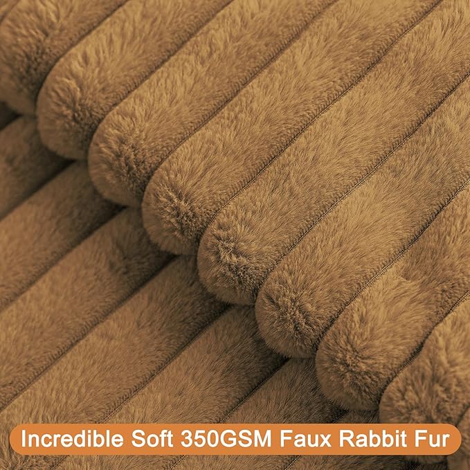 Double-Sided Faux Fur Plush Throw Pillow Covers 16x16 Set of 2 Fuzzy Striped Soft Cozy Pillowcase Luxury Decorative Pillows Square Fluffy Cushion Cover for Couch Bed Living Room,Camel
