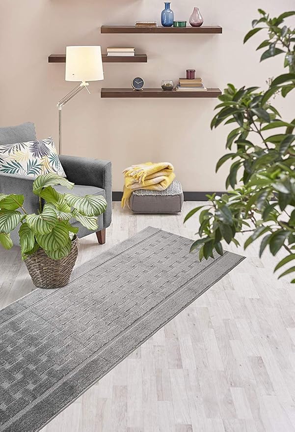 13 Ft Long, Grey, Non-Slip Washable Carpet Runner Rug with Rubber Backing, Custom Floor Mat for Kitchen Hallway Stairs Bedroom Bathroom Entryway, Your Choice of Length (26" X 13')