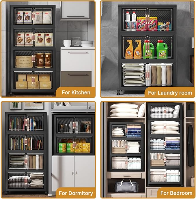 Extra Large Stackable Storage Bins with Lids&Wheels,625QT-125QT/32GAL*5Pack Collapsible Container Closet Organizers,Plastic Stackable Storage drawers for bedroom Dorm