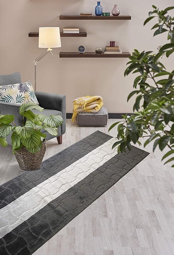 Custom Length Hallway Runner Rug,Slip Resistant,Puzzle Anthracite, 26 Inch X 23 feet, Sold and Priced Per Foot