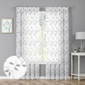 Tollpiz Grey Leaf Sheer Curtain Leaves Embroidered Bedroom Curtains Rod Pocket Voile Window Treatment for Living Room, 54 x 95 inches Long, Set of 2 Panels